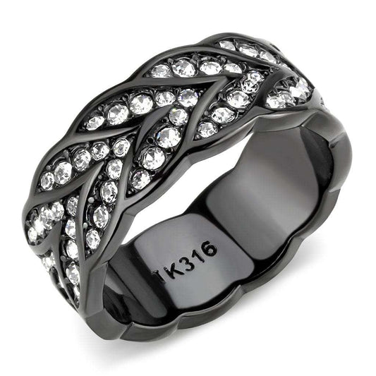 TK3691 - IP Black(Ion Plating) Stainless Steel Ring with Top Grade Crystal in Clear - Alamode - Flyclothing LLC