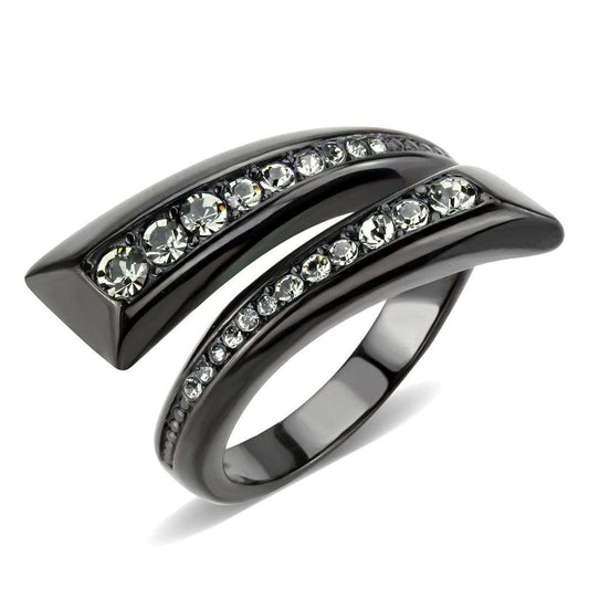 TK3692 - IP Black(Ion Plating) Stainless Steel Ring with Top Grade Crystal in Black Diamond - Alamode - Flyclothing LLC