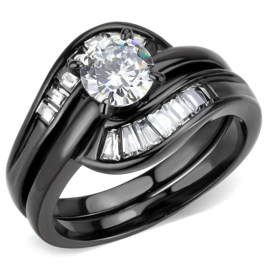 TK3693 - IP Black(Ion Plating) Stainless Steel Ring with AAA Grade CZ in Clear - Alamode - Flyclothing LLC