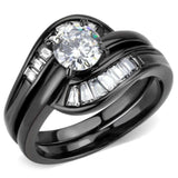 TK3693 - IP Black(Ion Plating) Stainless Steel Ring with AAA Grade CZ in Clear - Alamode - Flyclothing LLC