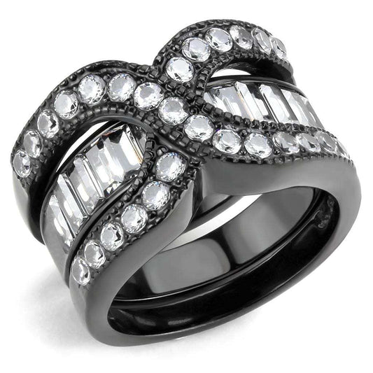 TK3694 - IP Black(Ion Plating) Stainless Steel Ring with AAA Grade CZ in Clear - Alamode - Flyclothing LLC