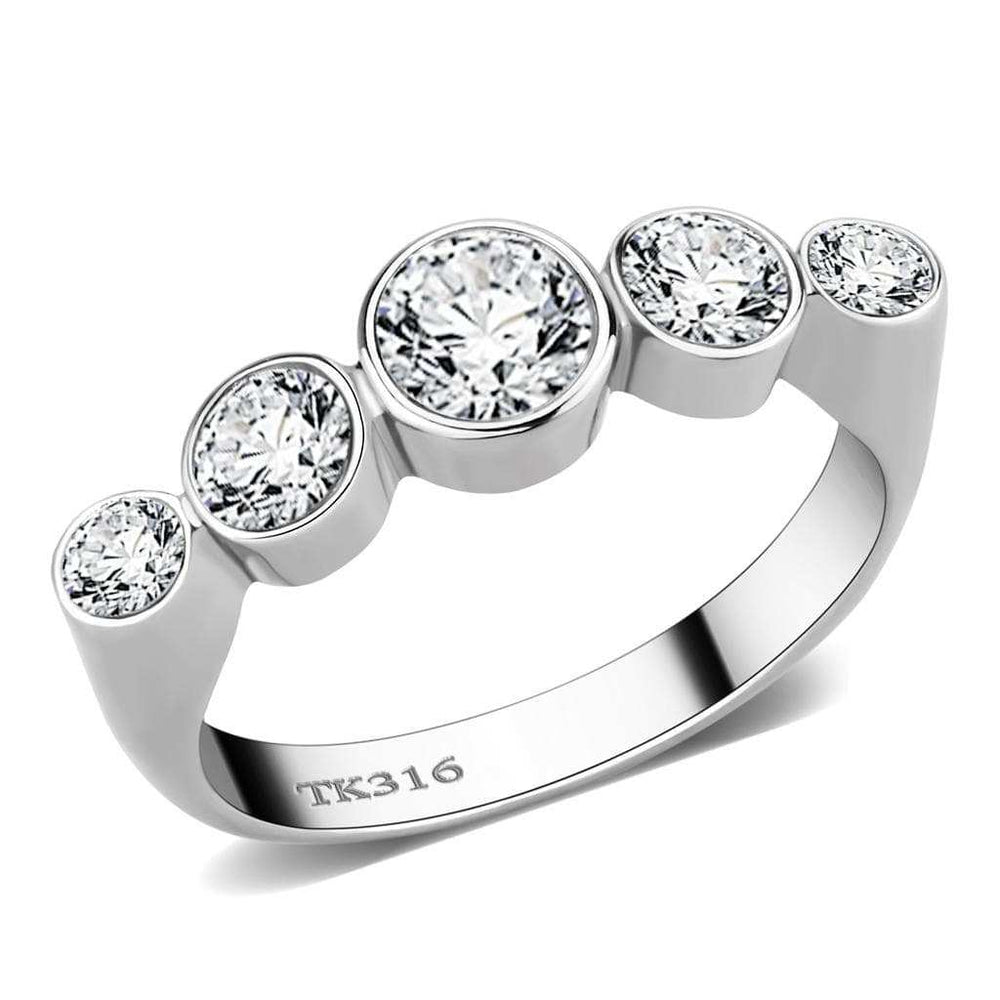 TK3697 - High polished (no plating) Stainless Steel Ring with AAA Grade CZ in Clear - Alamode - Flyclothing LLC