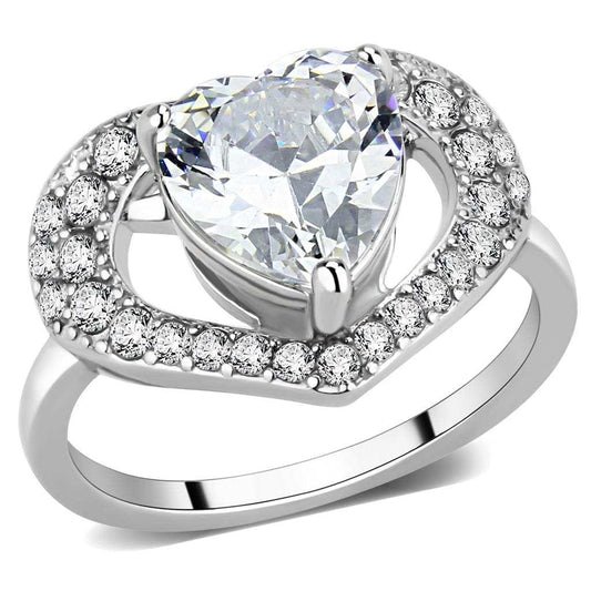 TK3698 - High polished (no plating) Stainless Steel Ring with AAA Grade CZ in Clear - Alamode - Flyclothing LLC