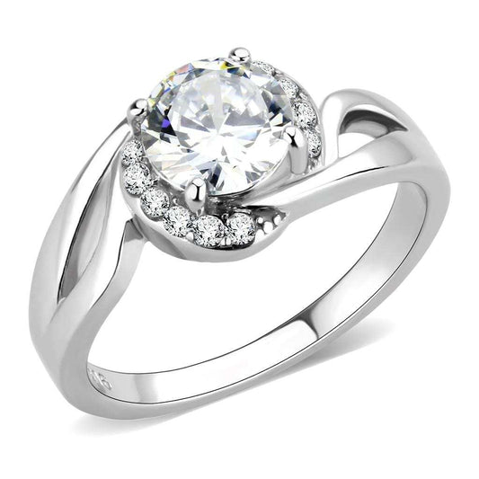 TK3701 - High polished (no plating) Stainless Steel Ring with AAA Grade CZ in Clear - Alamode - Flyclothing LLC