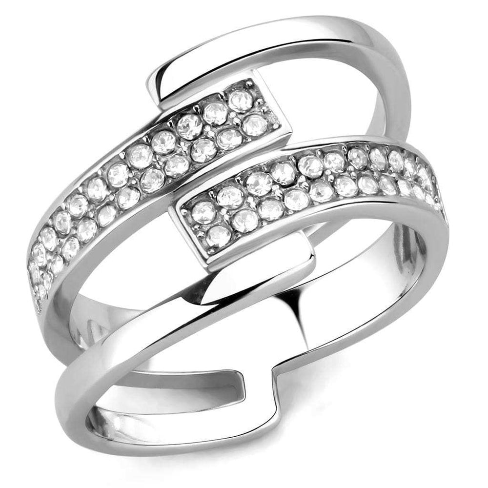 TK3702 - High polished (no plating) Stainless Steel Ring with Top Grade Crystal in Clear - Alamode - Flyclothing LLC