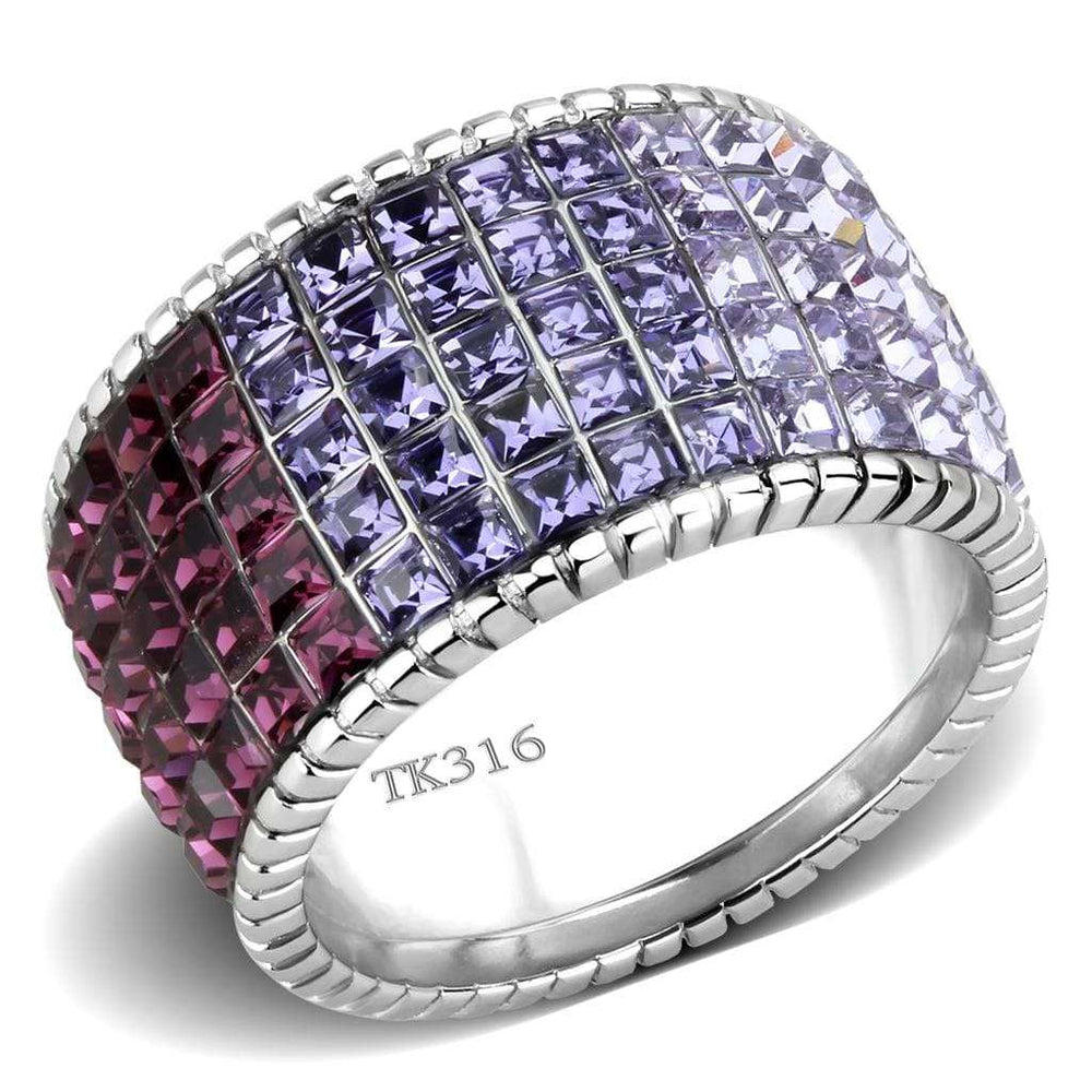 TK3703 - High polished (no plating) Stainless Steel Ring with Top Grade Crystal in Multi Color - Alamode - Flyclothing LLC
