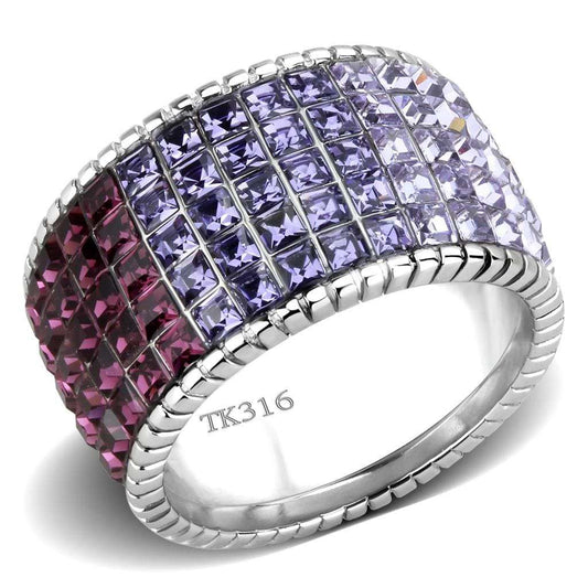 TK3703 - High polished (no plating) Stainless Steel Ring with Top Grade Crystal in Multi Color - Alamode - Flyclothing LLC