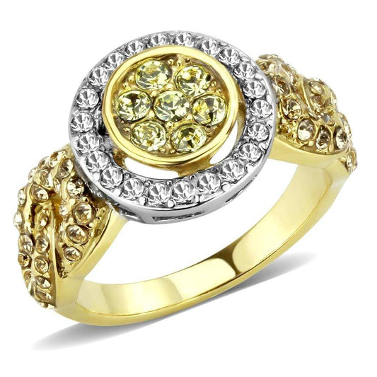 TK3704 - Two-Tone IP Gold (Ion Plating) Stainless Steel Ring with Top Grade Crystal in Multi Color - Alamode - Flyclothing LLC