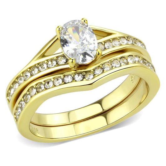 TK3706 - IP Gold(Ion Plating) Stainless Steel Ring with AAA Grade CZ in Clear - Alamode - Flyclothing LLC