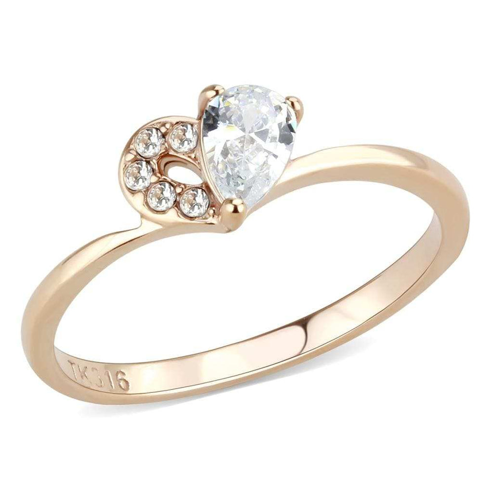 TK3713 - IP Rose Gold(Ion Plating) Stainless Steel Ring with AAA Grade CZ in Clear - Alamode - Flyclothing LLC