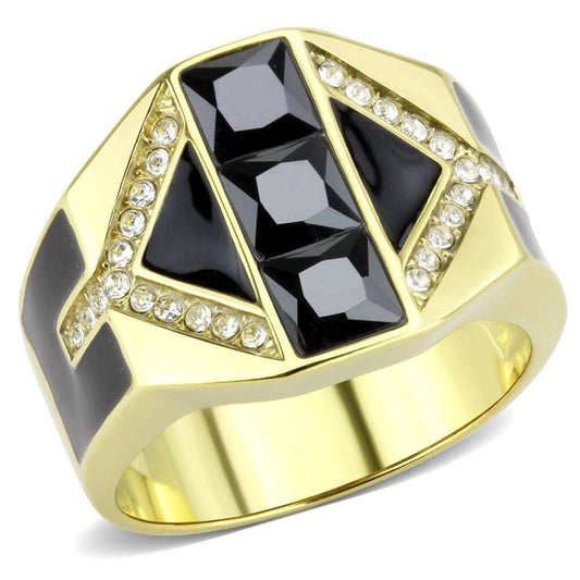 TK3721 - IP Gold(Ion Plating) Stainless Steel Ring with AAA Grade CZ in Black Diamond - Alamode - Flyclothing LLC