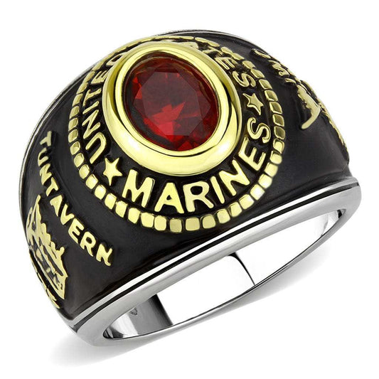 TK3723 - Two-Tone IP Gold (Ion Plating) Stainless Steel Ring with Synthetic Synthetic Glass in Red Series - Alamode - Flyclothing LLC
