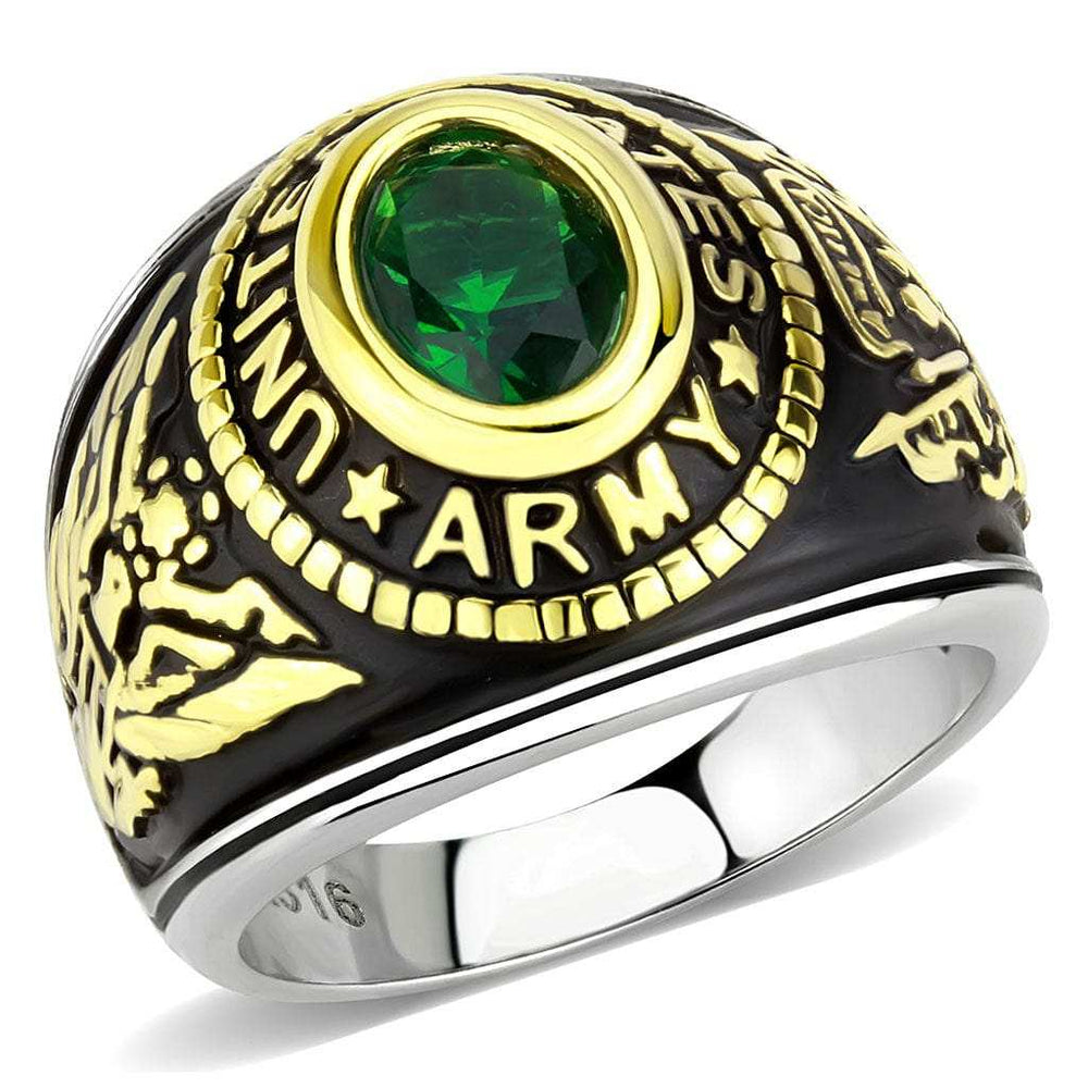 TK3724 - Two-Tone IP Gold (Ion Plating) Stainless Steel Ring with Synthetic Synthetic Glass in Emerald - Alamode - Flyclothing LLC