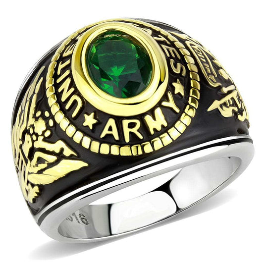 TK3724 - Two-Tone IP Gold (Ion Plating) Stainless Steel Ring with Synthetic Synthetic Glass in Emerald - Alamode - Flyclothing LLC