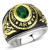 TK3724 - Two-Tone IP Gold (Ion Plating) Stainless Steel Ring with Synthetic Synthetic Glass in Emerald - Alamode - Flyclothing LLC