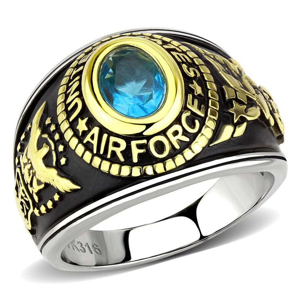 TK3725 - Two-Tone IP Gold (Ion Plating) Stainless Steel Ring with Synthetic Synthetic Glass in Sea Blue - Alamode - Flyclothing LLC