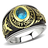 TK3725 - Two-Tone IP Gold (Ion Plating) Stainless Steel Ring with Synthetic Synthetic Glass in Sea Blue - Alamode - Flyclothing LLC