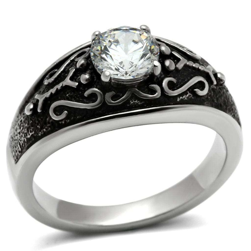 TK373 - High polished (no plating) Stainless Steel Ring with AAA Grade CZ in Clear - Alamode - Flyclothing LLC