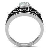 TK373 - High polished (no plating) Stainless Steel Ring with AAA Grade CZ in Clear - Alamode - Flyclothing LLC