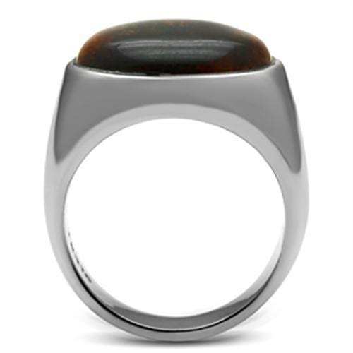 TK378 - High polished (no plating) Stainless Steel Ring with Semi-Precious Tiger Eye in Topaz - Alamode - Flyclothing LLC