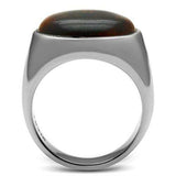 TK378 - High polished (no plating) Stainless Steel Ring with Semi-Precious Tiger Eye in Topaz - Alamode - Flyclothing LLC