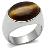 TK378 - High polished (no plating) Stainless Steel Ring with Semi-Precious Tiger Eye in Topaz - Alamode - Flyclothing LLC