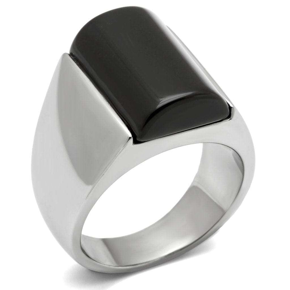 TK379 - High polished (no plating) Stainless Steel Ring with Semi-Precious Onyx in Jet - Alamode - Flyclothing LLC
