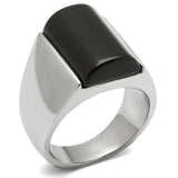 TK379 - High polished (no plating) Stainless Steel Ring with Semi-Precious Onyx in Jet - Alamode - Flyclothing LLC