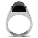 TK379 - High polished (no plating) Stainless Steel Ring with Semi-Precious Onyx in Jet - Alamode - Flyclothing LLC