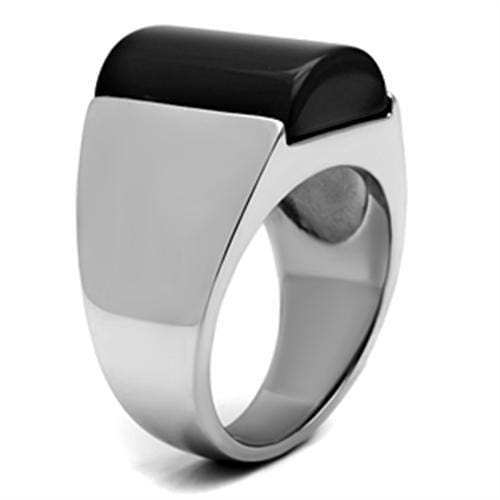 TK379 - High polished (no plating) Stainless Steel Ring with Semi-Precious Onyx in Jet - Alamode - Flyclothing LLC