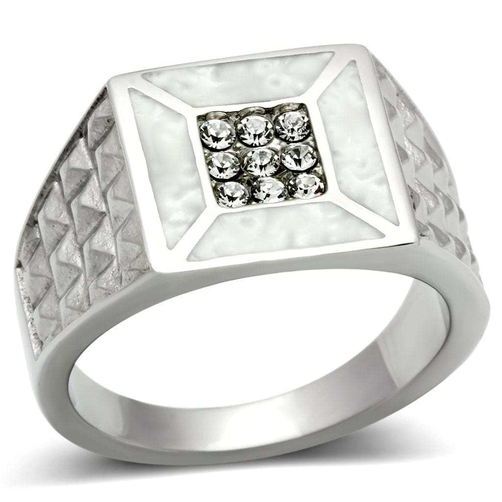 TK385 - High polished (no plating) Stainless Steel Ring with Top Grade Crystal in Clear - Alamode - Flyclothing LLC