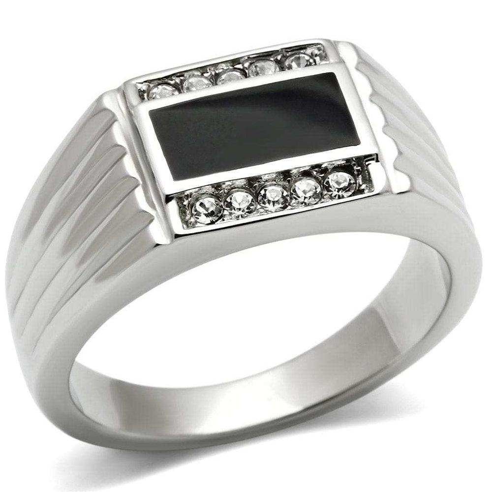 High polished (no plating) Stainless Steel Ring with Top Grade Crystal in Clear - Alamode - Flyclothing LLC