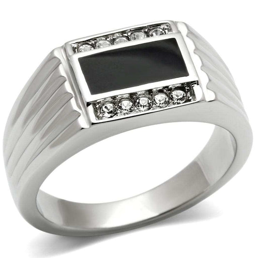 TK386 - High polished (no plating) Stainless Steel Ring with Top Grade Crystal in Clear - Alamode - Flyclothing LLC