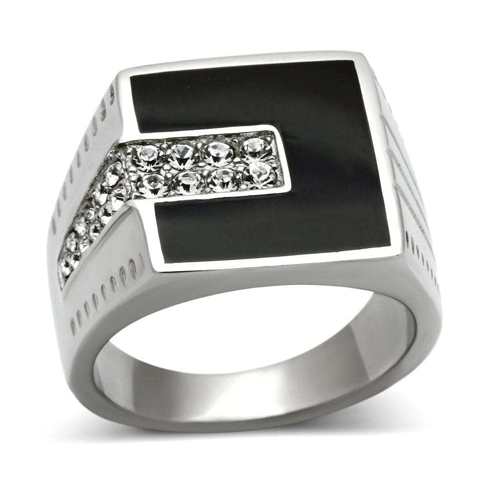 TK388 - High polished (no plating) Stainless Steel Ring with Top Grade Crystal in Clear - Alamode - Flyclothing LLC