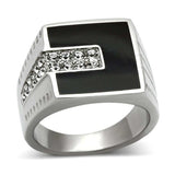 TK388 - High polished (no plating) Stainless Steel Ring with Top Grade Crystal in Clear - Alamode - Flyclothing LLC