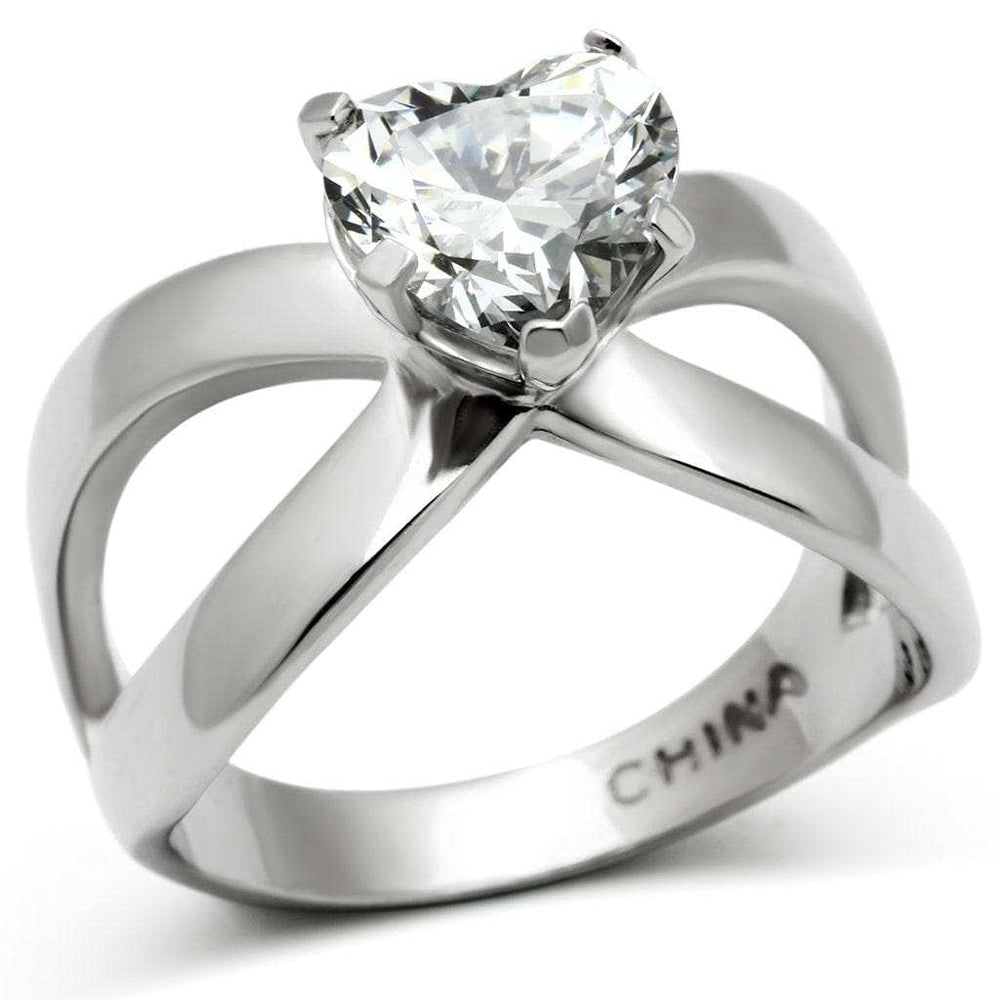 TK390 - High polished (no plating) Stainless Steel Ring with AAA Grade CZ in Clear - Alamode - Flyclothing LLC