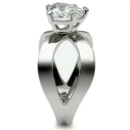 TK390 - High polished (no plating) Stainless Steel Ring with AAA Grade CZ in Clear - Alamode - Flyclothing LLC