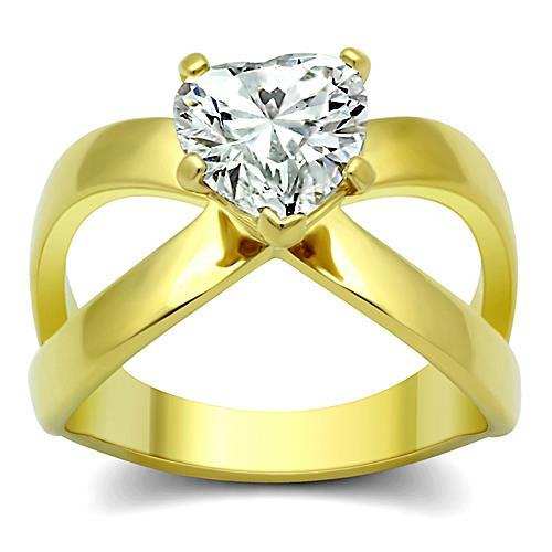 TK390G - IP Gold(Ion Plating) Stainless Steel Ring with AAA Grade CZ in Clear - Alamode - Flyclothing LLC