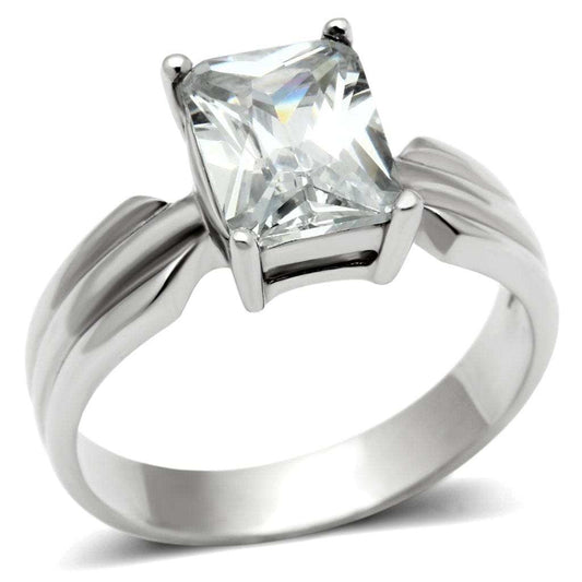 TK391 - High polished (no plating) Stainless Steel Ring with AAA Grade CZ in Clear - Alamode - Flyclothing LLC
