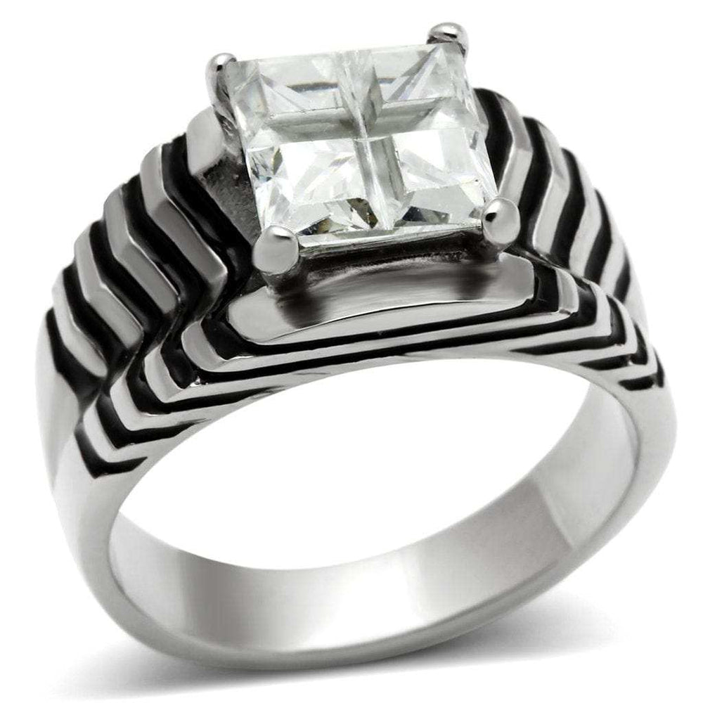 TK393 - High polished (no plating) Stainless Steel Ring with AAA Grade CZ in Clear - Alamode - Flyclothing LLC