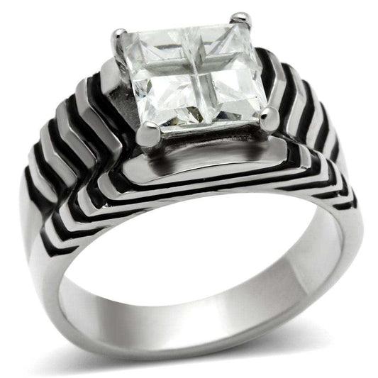 TK393 - High polished (no plating) Stainless Steel Ring with AAA Grade CZ in Clear - Alamode - Flyclothing LLC