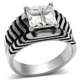 TK393 - High polished (no plating) Stainless Steel Ring with AAA Grade CZ in Clear - Alamode - Flyclothing LLC