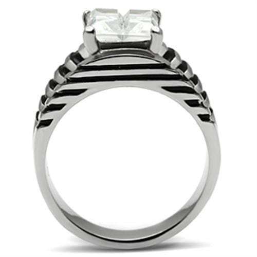TK393 - High polished (no plating) Stainless Steel Ring with AAA Grade CZ in Clear - Alamode - Flyclothing LLC