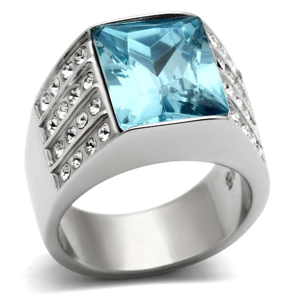 TK394 - High polished (no plating) Stainless Steel Ring with Synthetic Synthetic Glass in Sea Blue - Alamode - Flyclothing LLC