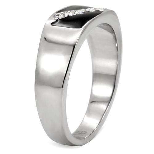 TK414701 - High polished (no plating) Stainless Steel Ring with Top Grade Crystal in Clear - Alamode - Flyclothing LLC