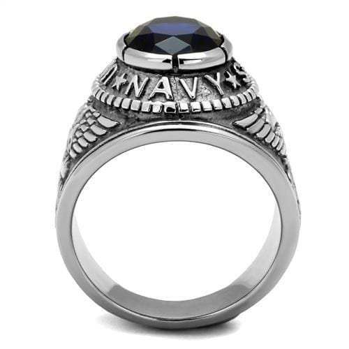 TK414707 - High polished (no plating) Stainless Steel Ring with Synthetic Synthetic Glass in Sapphire - Alamode - Flyclothing LLC