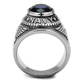 TK414707 - High polished (no plating) Stainless Steel Ring with Synthetic Synthetic Glass in Sapphire - Alamode - Flyclothing LLC