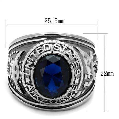 TK414708 - High polished (no plating) Stainless Steel Ring with Synthetic Synthetic Glass in Sapphire - Alamode - Flyclothing LLC