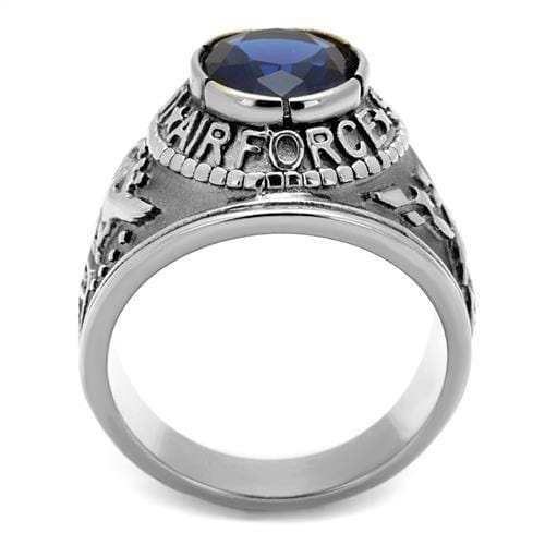 TK414708 - High polished (no plating) Stainless Steel Ring with Synthetic Synthetic Glass in Sapphire - Alamode - Flyclothing LLC