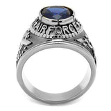 TK414708 - High polished (no plating) Stainless Steel Ring with Synthetic Synthetic Glass in Sapphire - Alamode - Flyclothing LLC